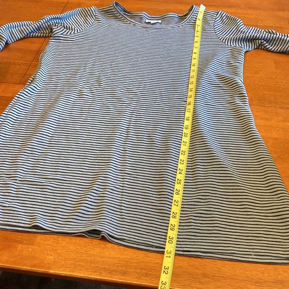 J Jill Womens Sz M Blue Black Small Stripes Long Sleeve Knit Shift T-Shirt Dress - Picture 9 of 10